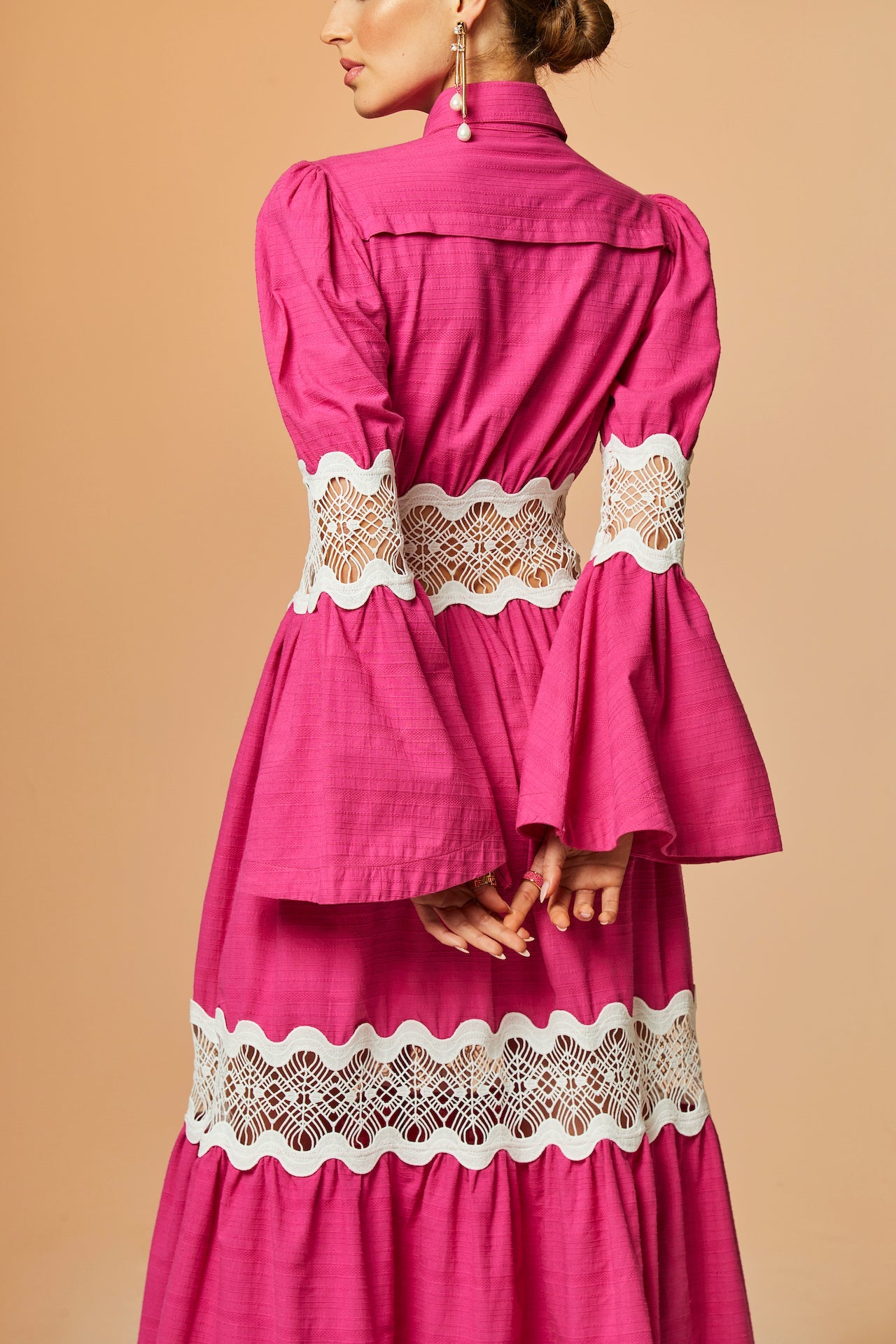 Clair Collared Lace Maxi Dress - Pink