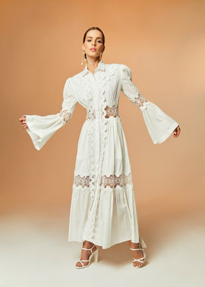 Clair Collared Lace Maxi Dress - OFF WHITE