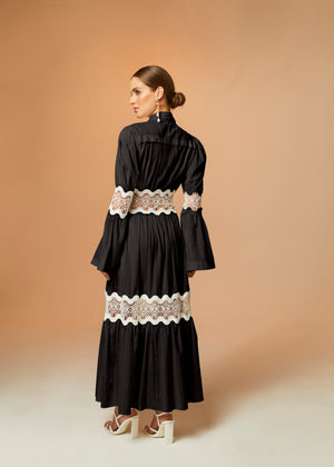 Clair Collared Lace Maxi Dress - Black