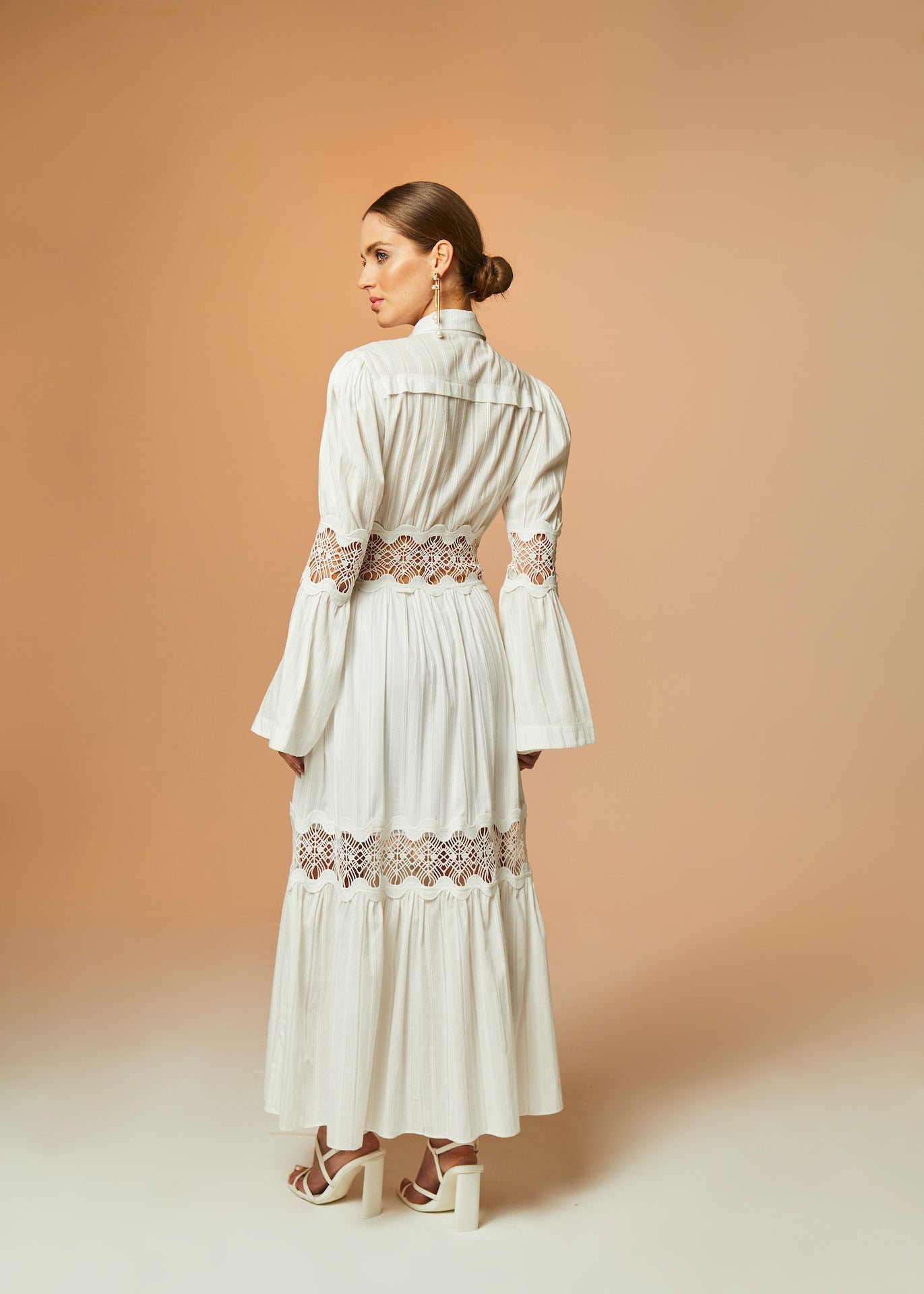 Clair Collared Lace Maxi Dress - OFF WHITE
