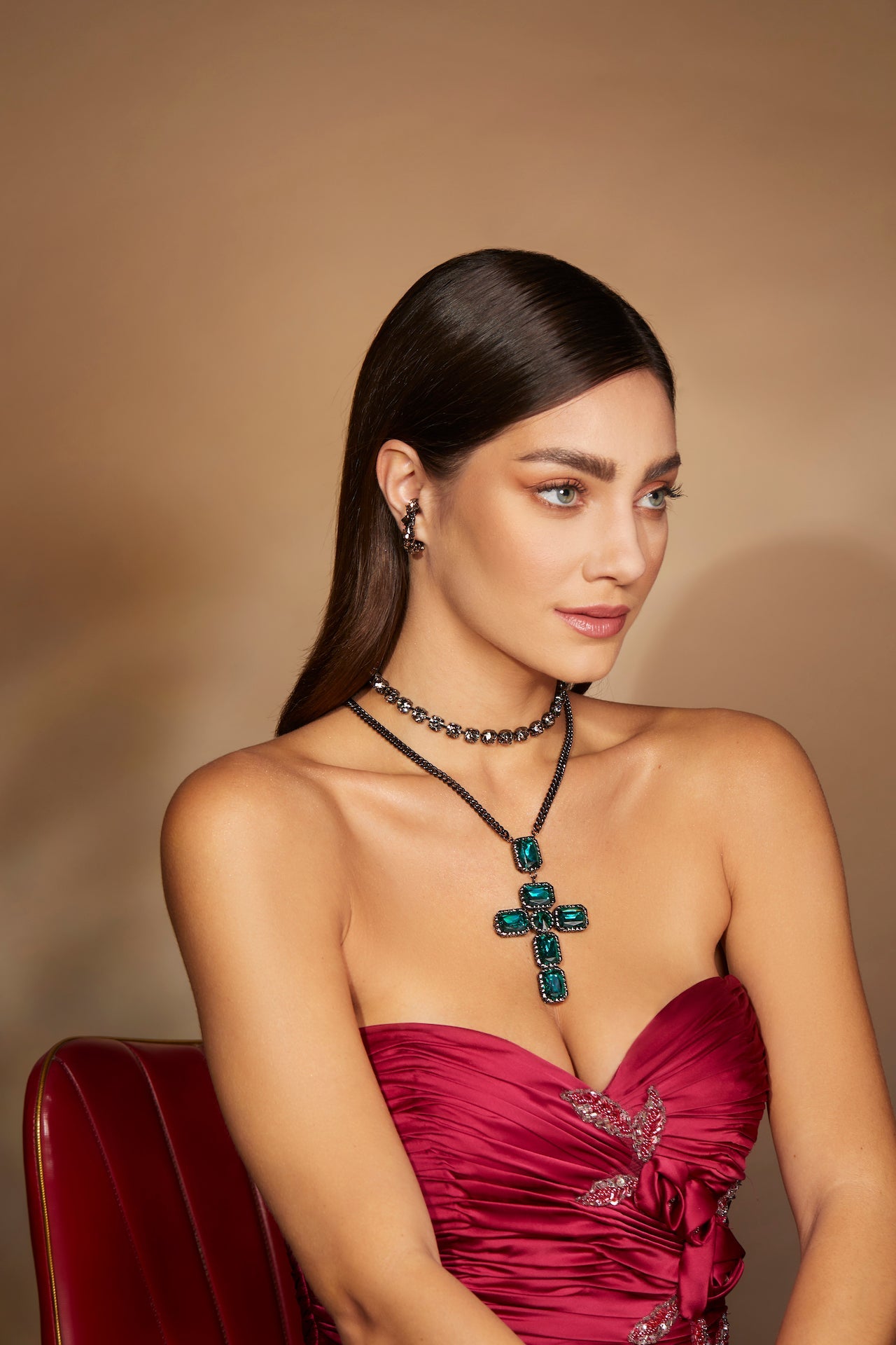 Divine Cross Necklace Emerald