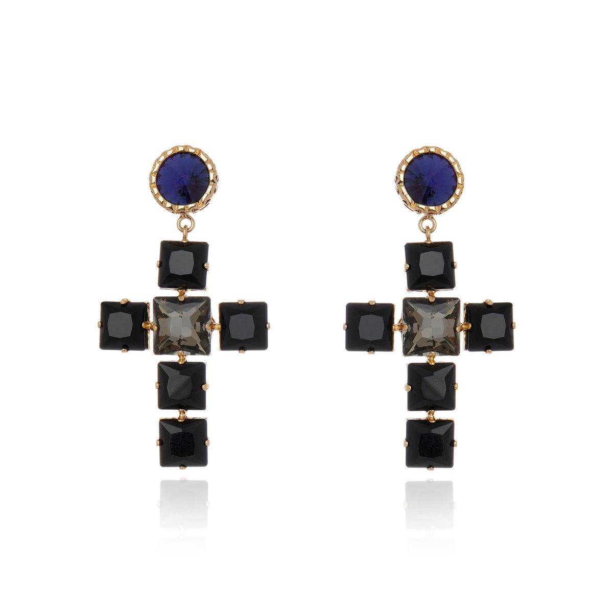 Divine Cross Earring Black Gold