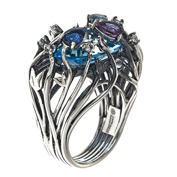 Jewelry Women's Rings - London Blue Topaz Iris Blossom Ring in Black Rhodium by Cristina Sabatini