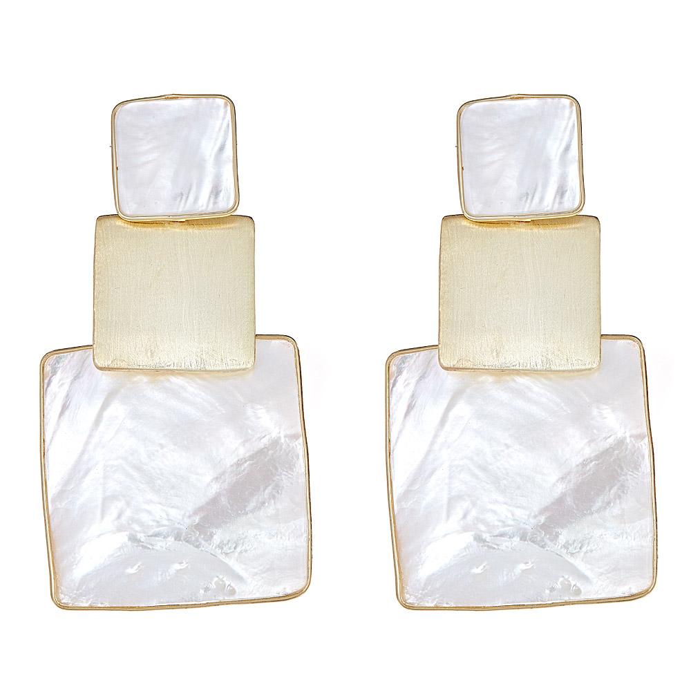 Box Stacked Earring - White Mother of Pearl 18K Gold Plated