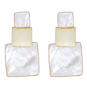 Box Stacked Earring - White Mop Gold