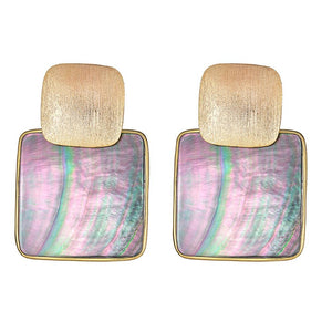 Mini Box Stacked Earring - White Mop Gold