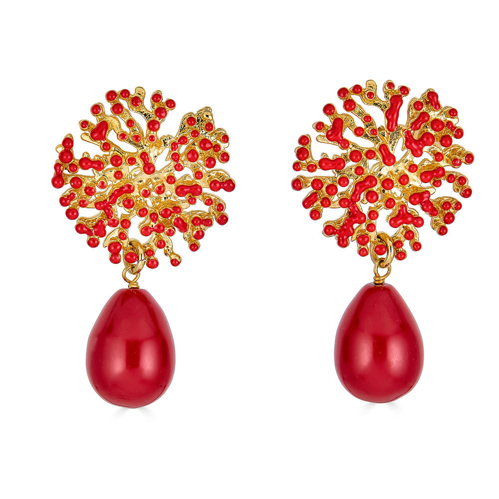 Coral Drop Earring - Red Coral