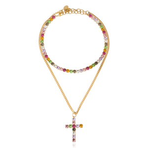 Dazzling Cross Necklace Multigold