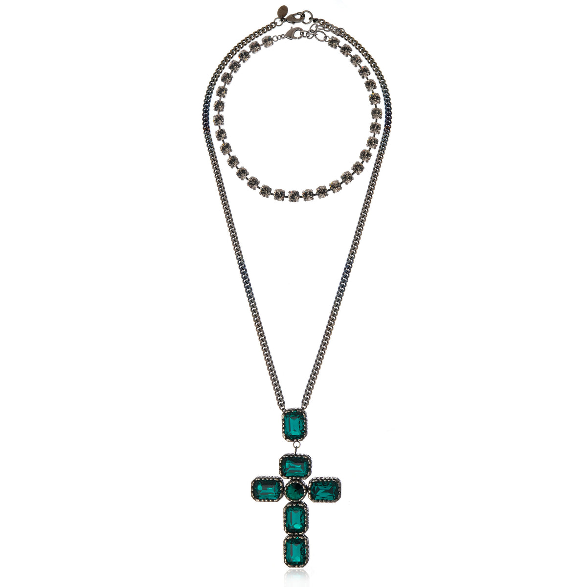 Divine Cross Necklace Emerald