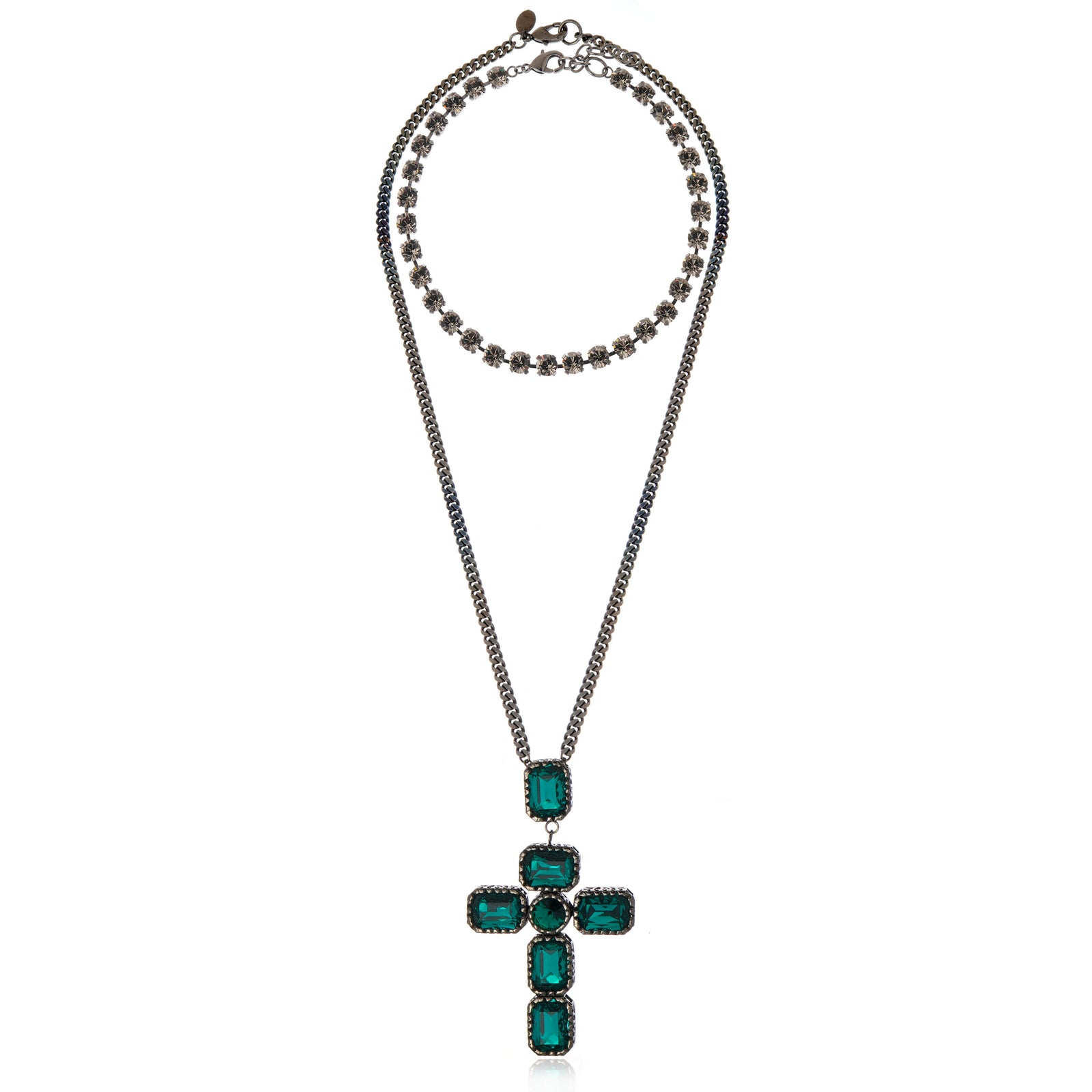 Divine Cross Necklace Emerald