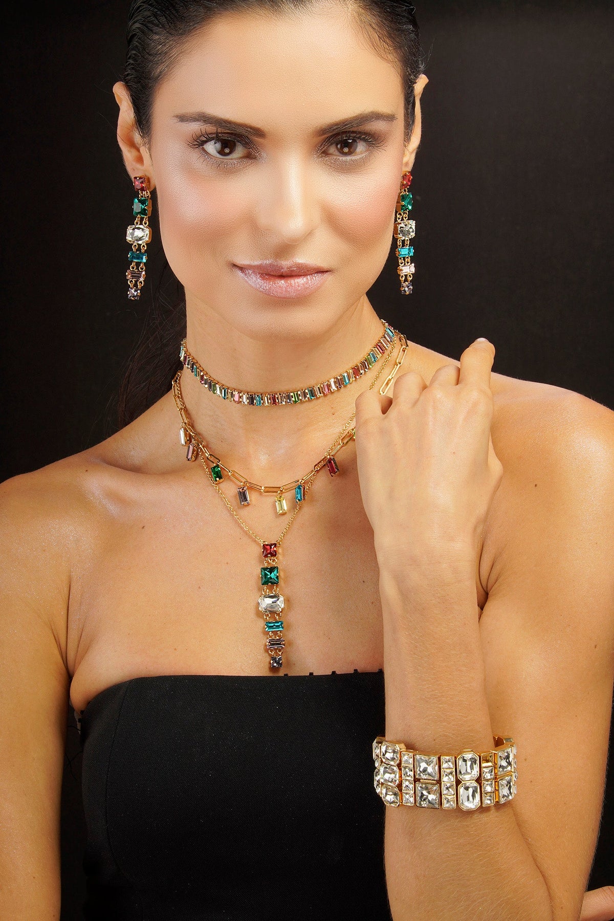 Harper Glitz Necklace - Black Diamond Gold