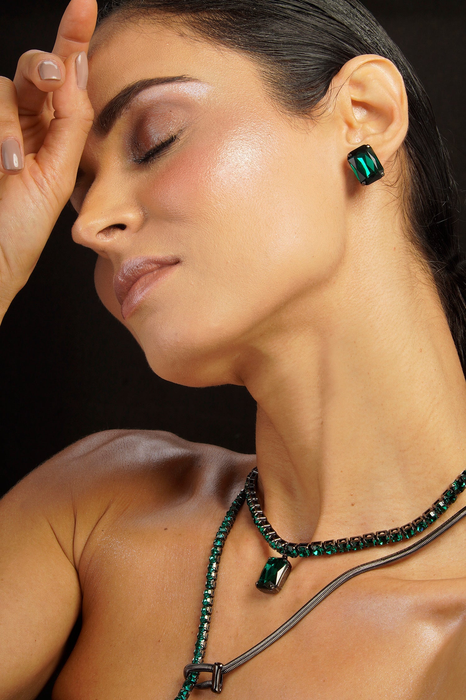 Valentina Crystal Stud - Emerald Graphite
