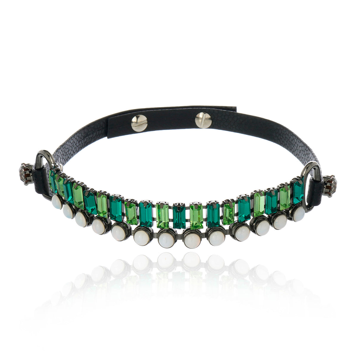 Cabochon Leather Choker Graphite