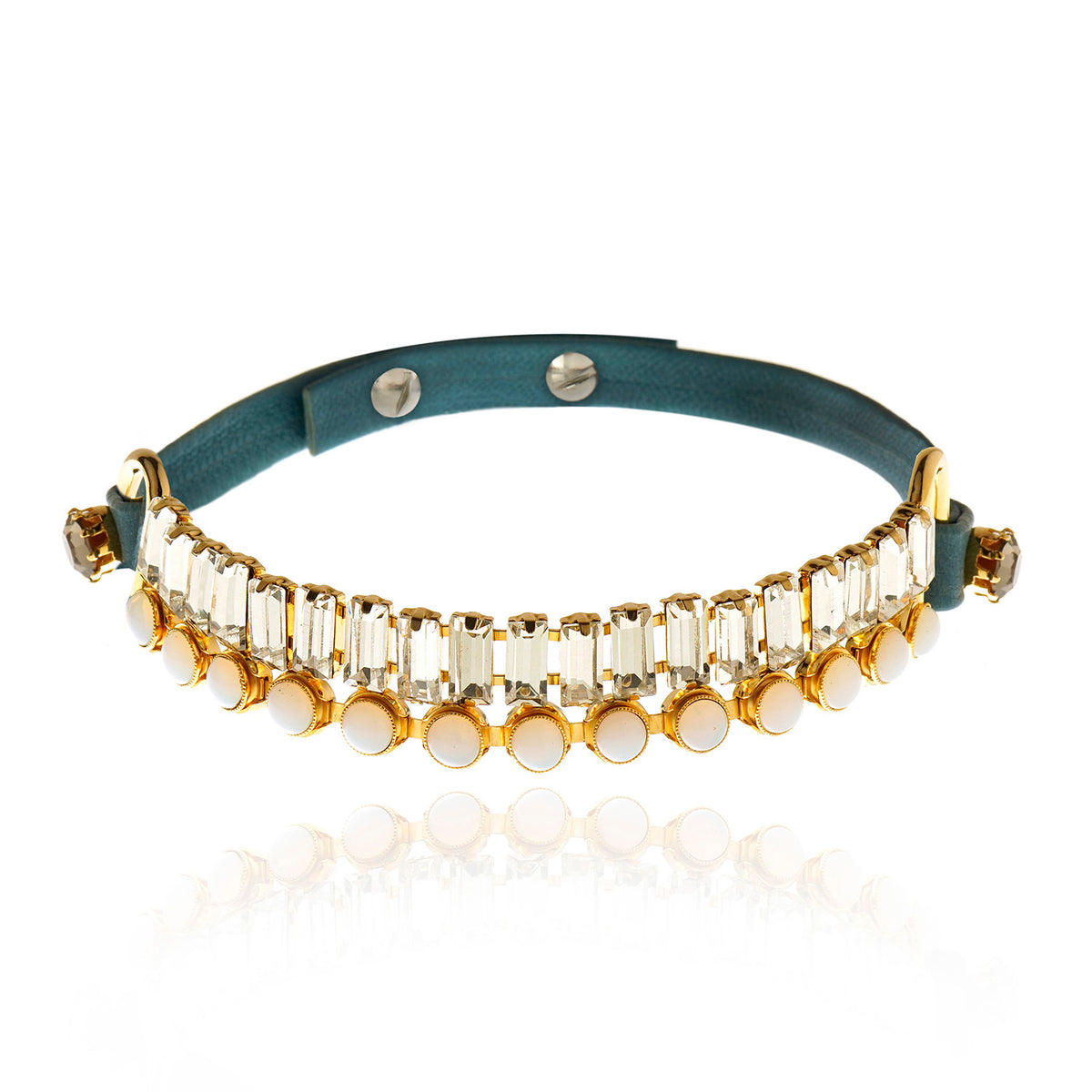 Cabochon Leather Choker Gold