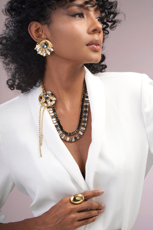 Alya Earring Crystal Black Diamond - Gold