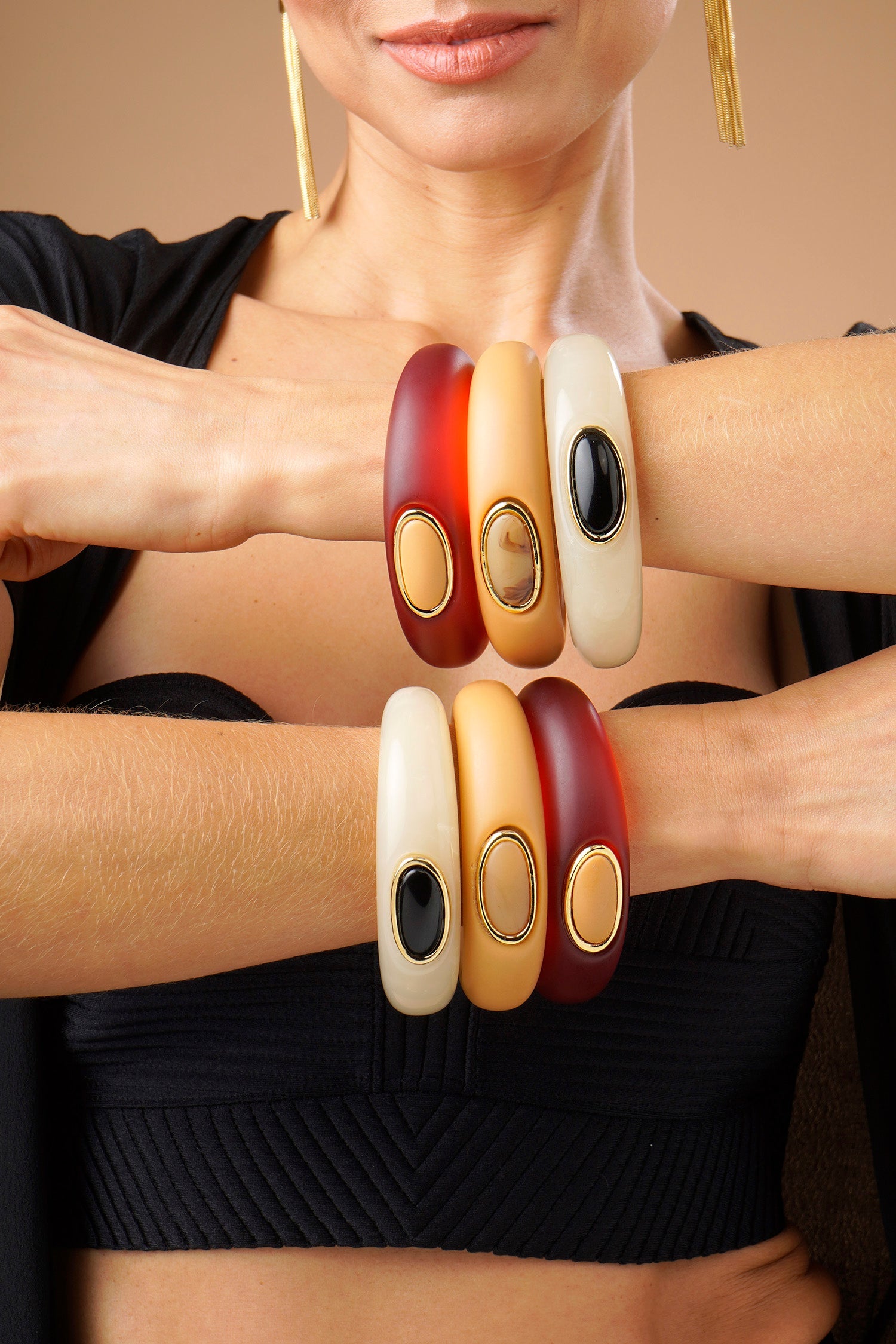 Resin Drop Bangle - Coral and Beige