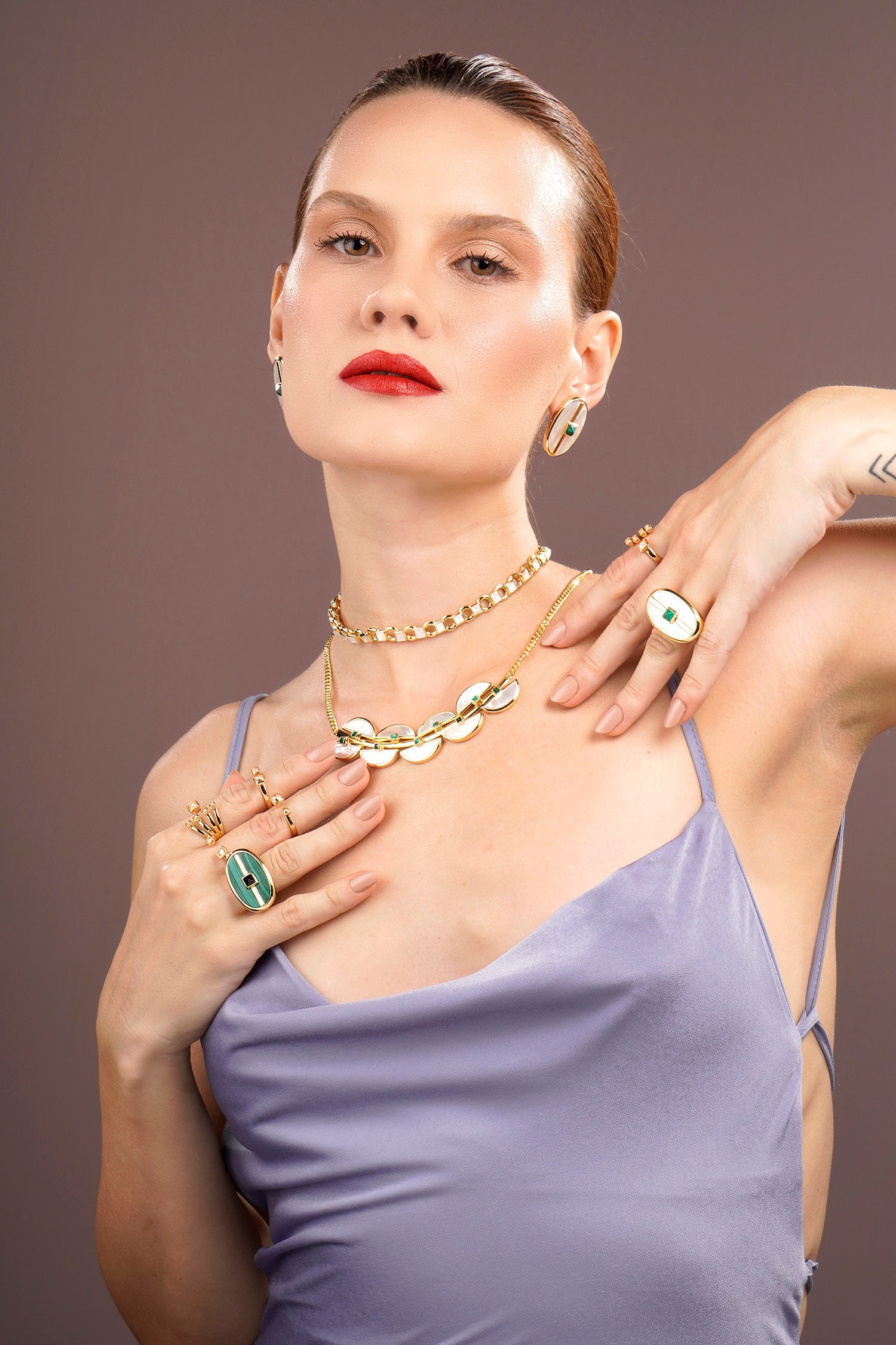 Inspire Ring White Mop. & Malachite