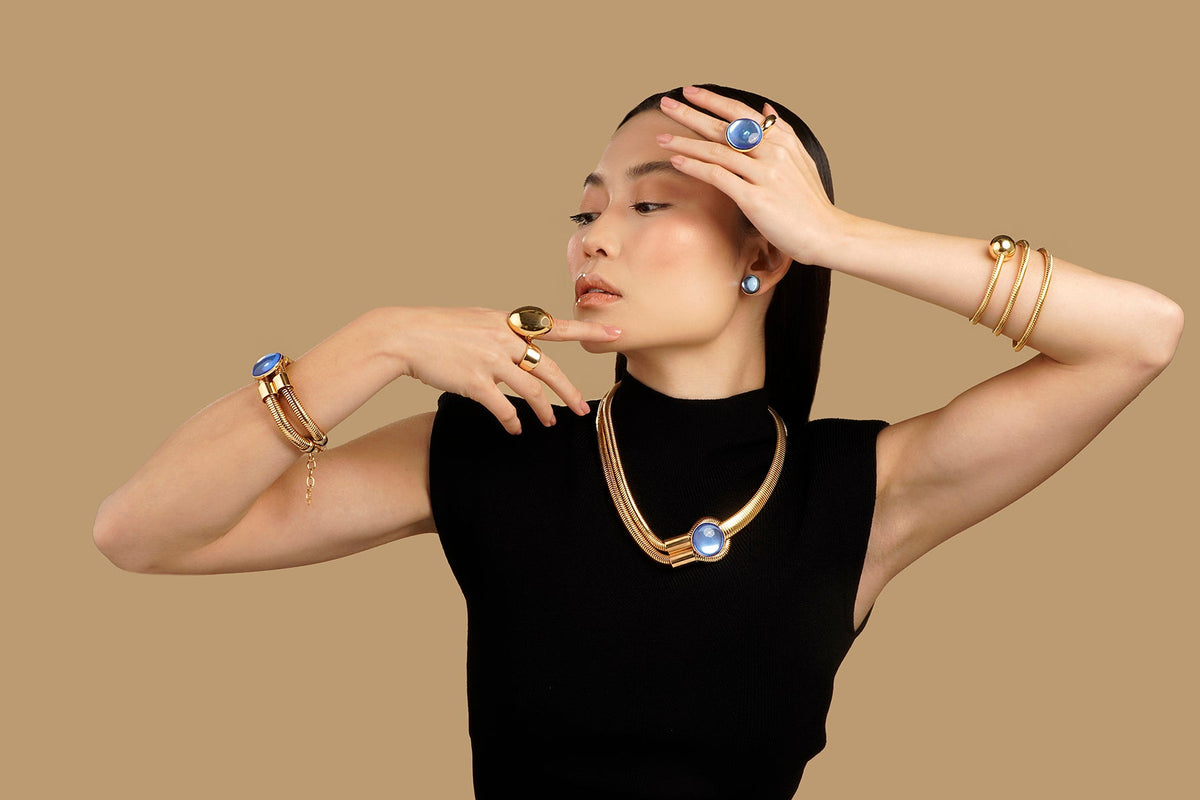 Bali Double Necklace - Blue Cabochon