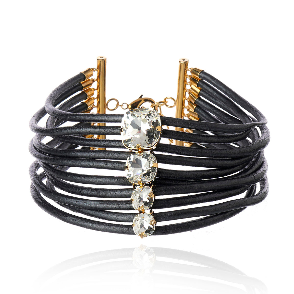 Diamondize Leather Choker Gold