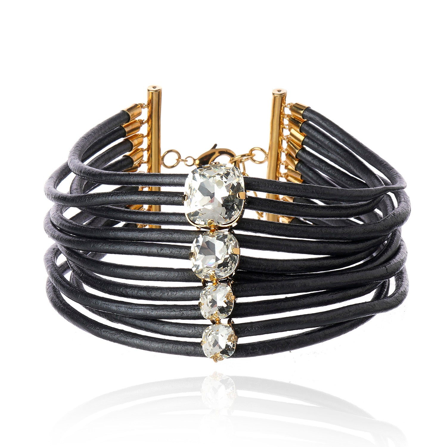 Diamondize Leather Choker Gold