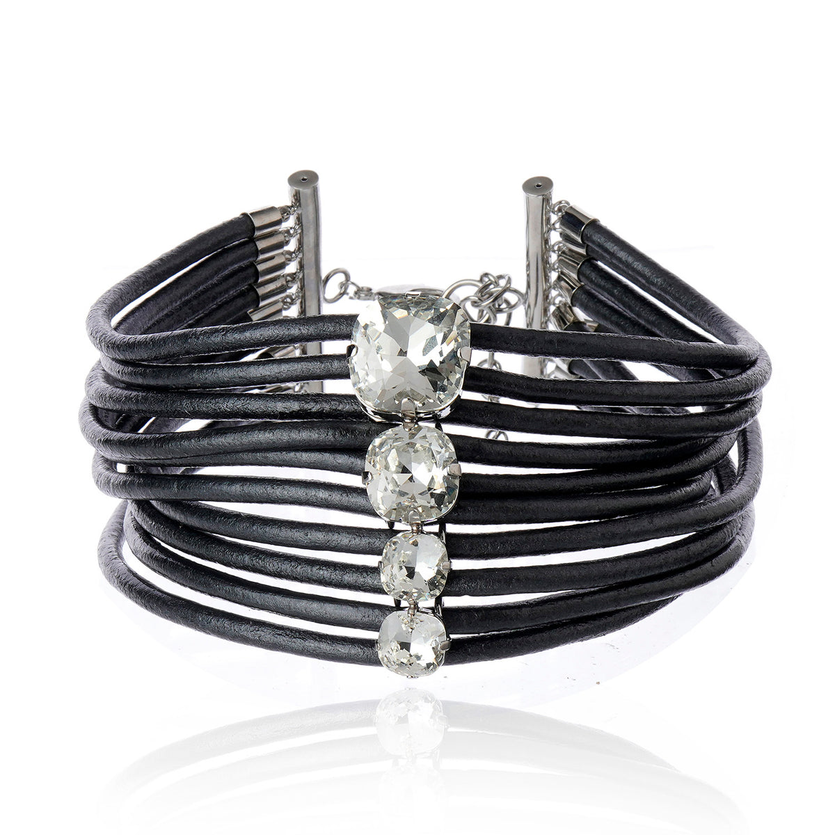 Diamondize Leather Choker Rhodium