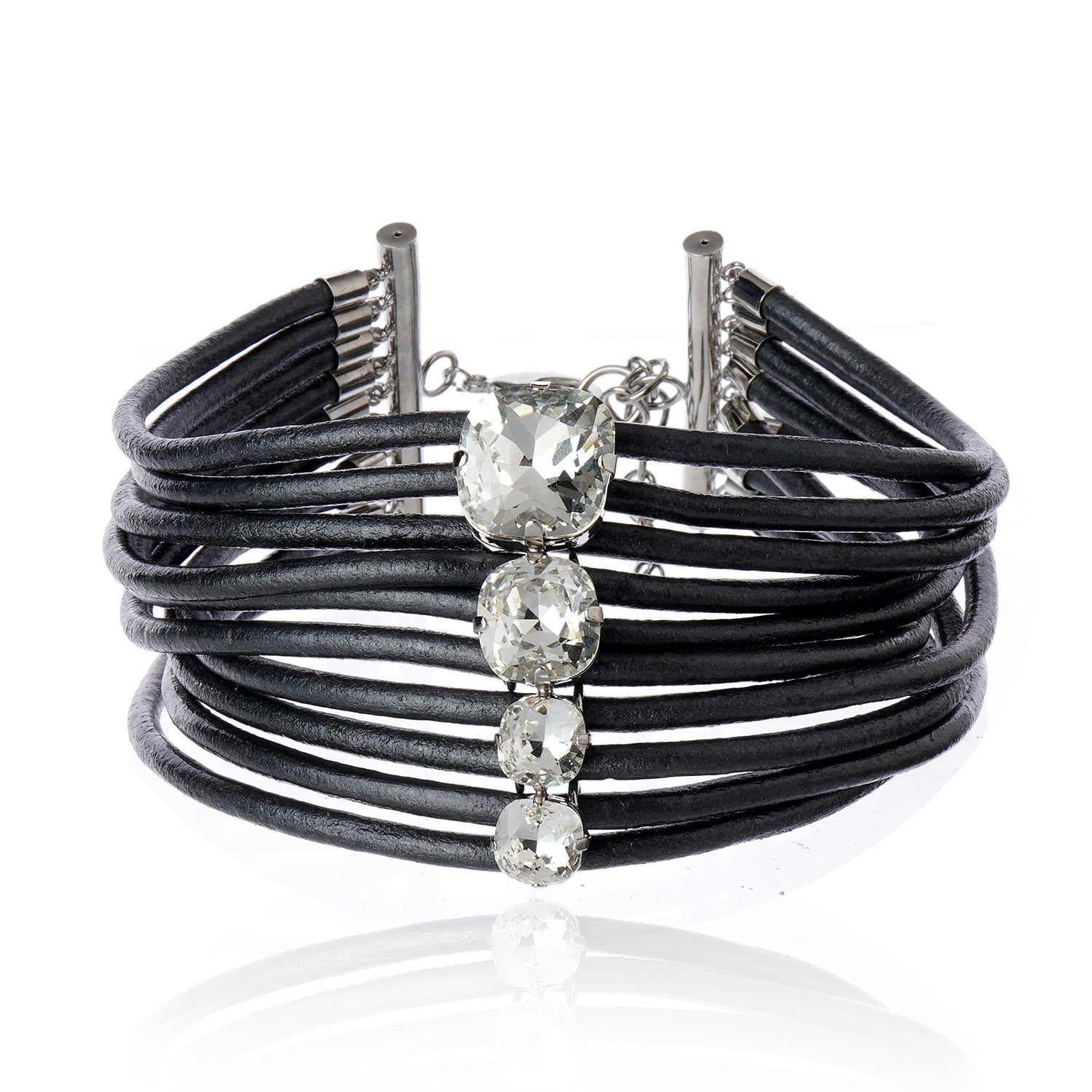 Diamondize Leather Choker Rhodium