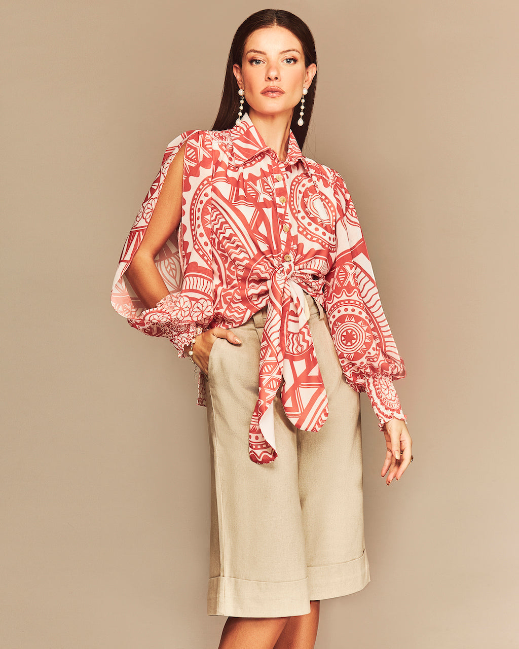 June Long Sleeve Blouse - Coral