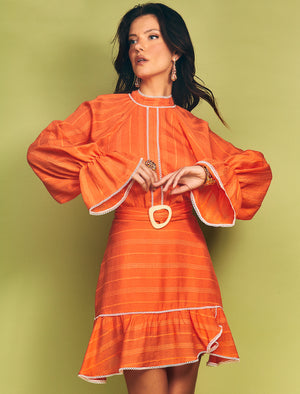 Nova Puff Sleeve Mini Dress - Orange