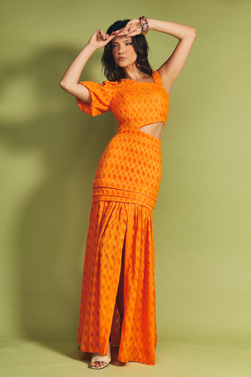 Cora One Shoulder Maxi Dress - Orange